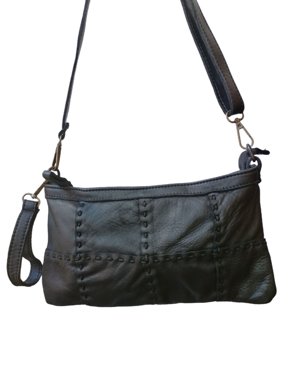 Tracolla Piccola Quadretti 15x25cm Vera Pelle Sauvage Vintage