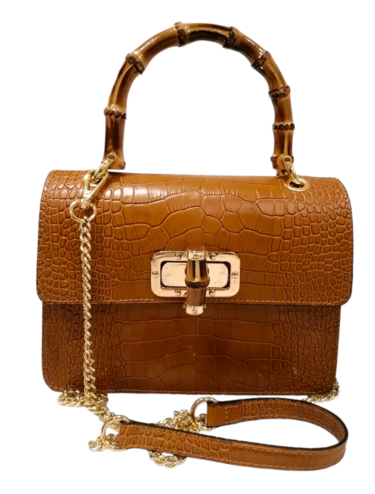 Borsa Vera Pelle Rigida Bambù Modello M