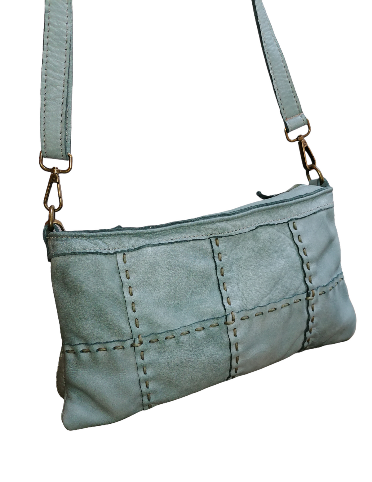 Tracolla Piccola Quadretti 15x25cm Vera Pelle Sauvage Vintage