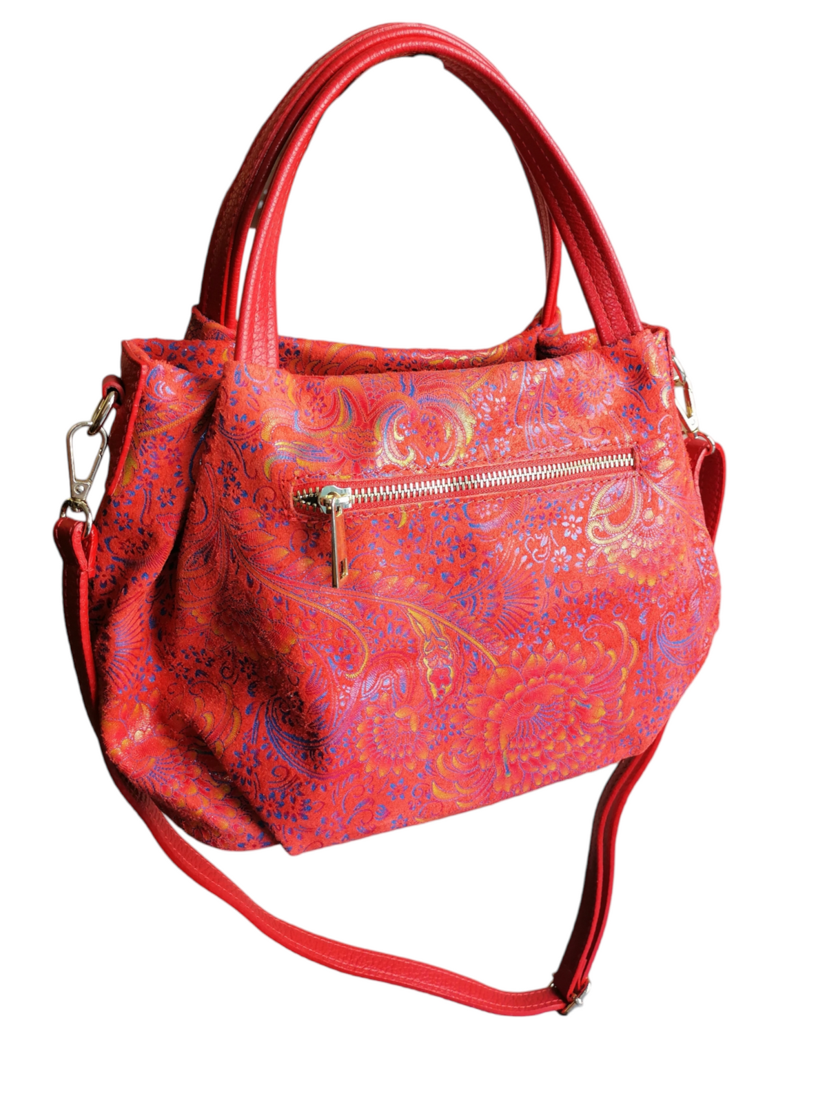 Borsa Ovale in Vera Pelle Stampata Fantasia Fiori