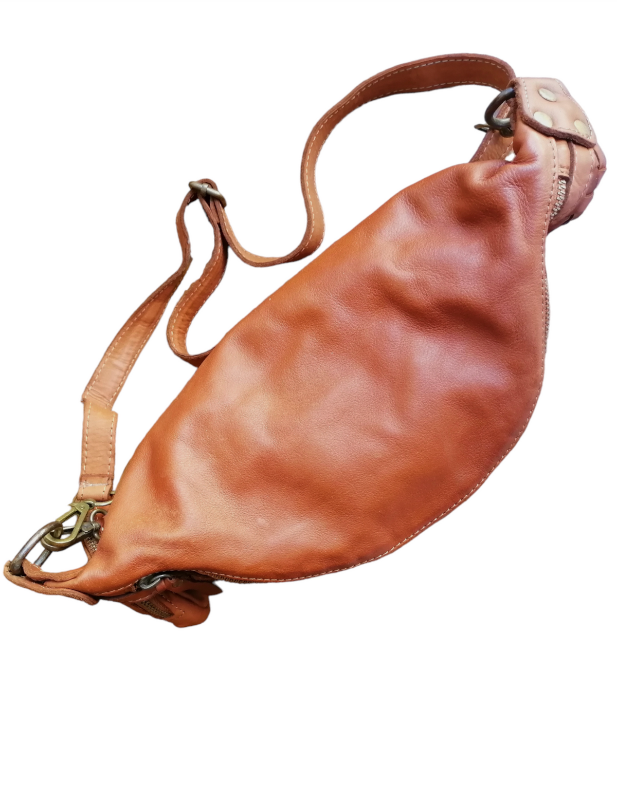 Marsupio L Unisex in Vera Pelle Sauvage Intrecciata Stile Vintage