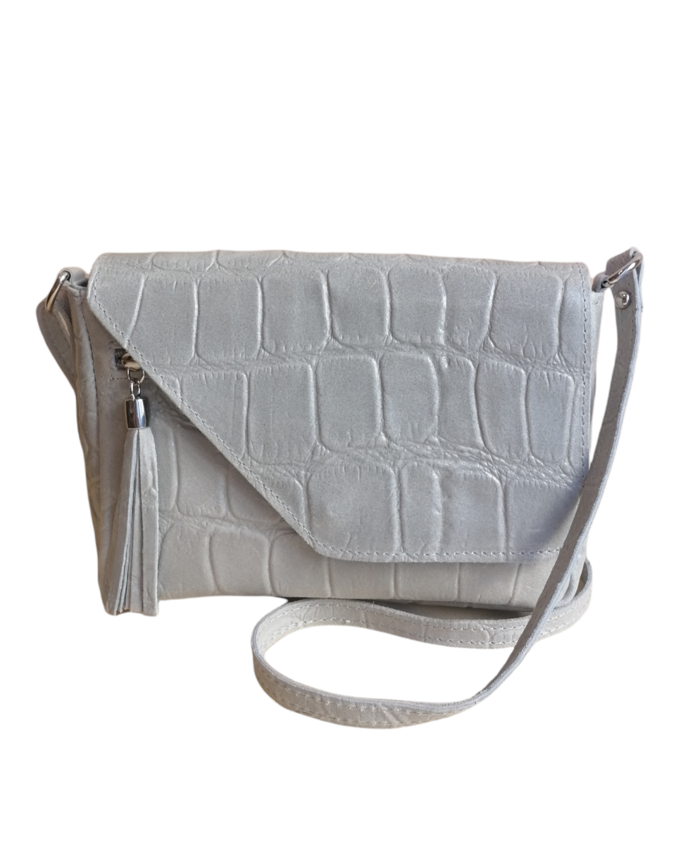 pochette frangia stampata grigia