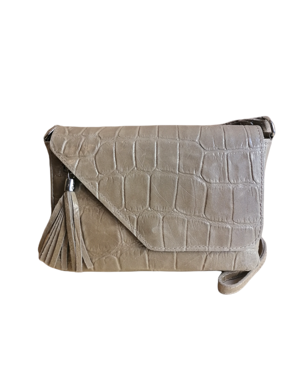 pochette frangia stampata beige