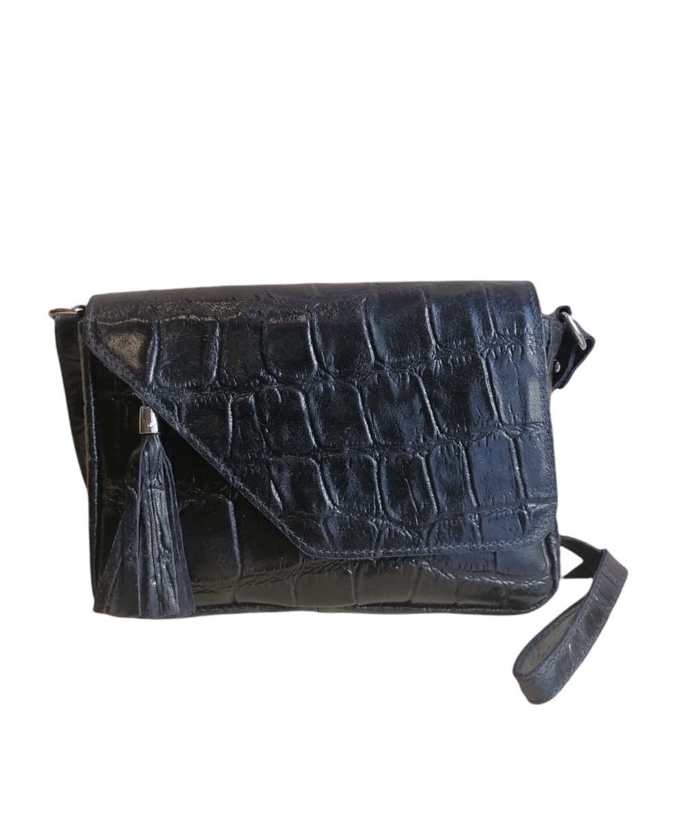pochette frangia stampata nera
