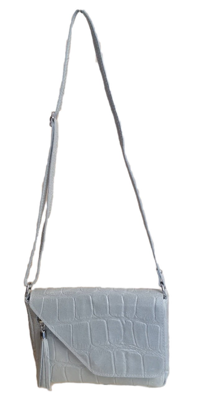 pochette frangia stampata lungo grigia