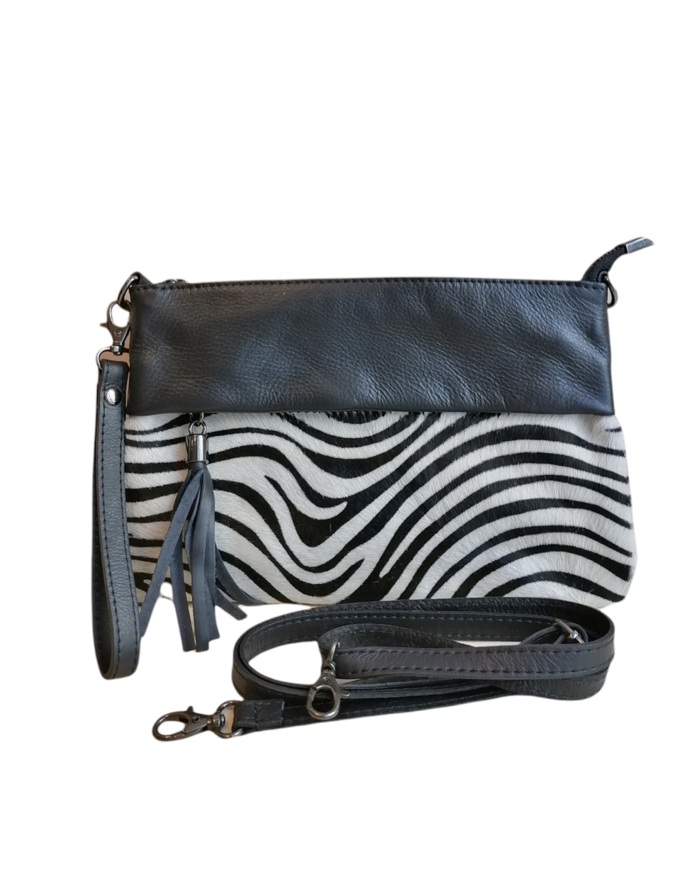 pochette cavallino fronte zebrato bianco