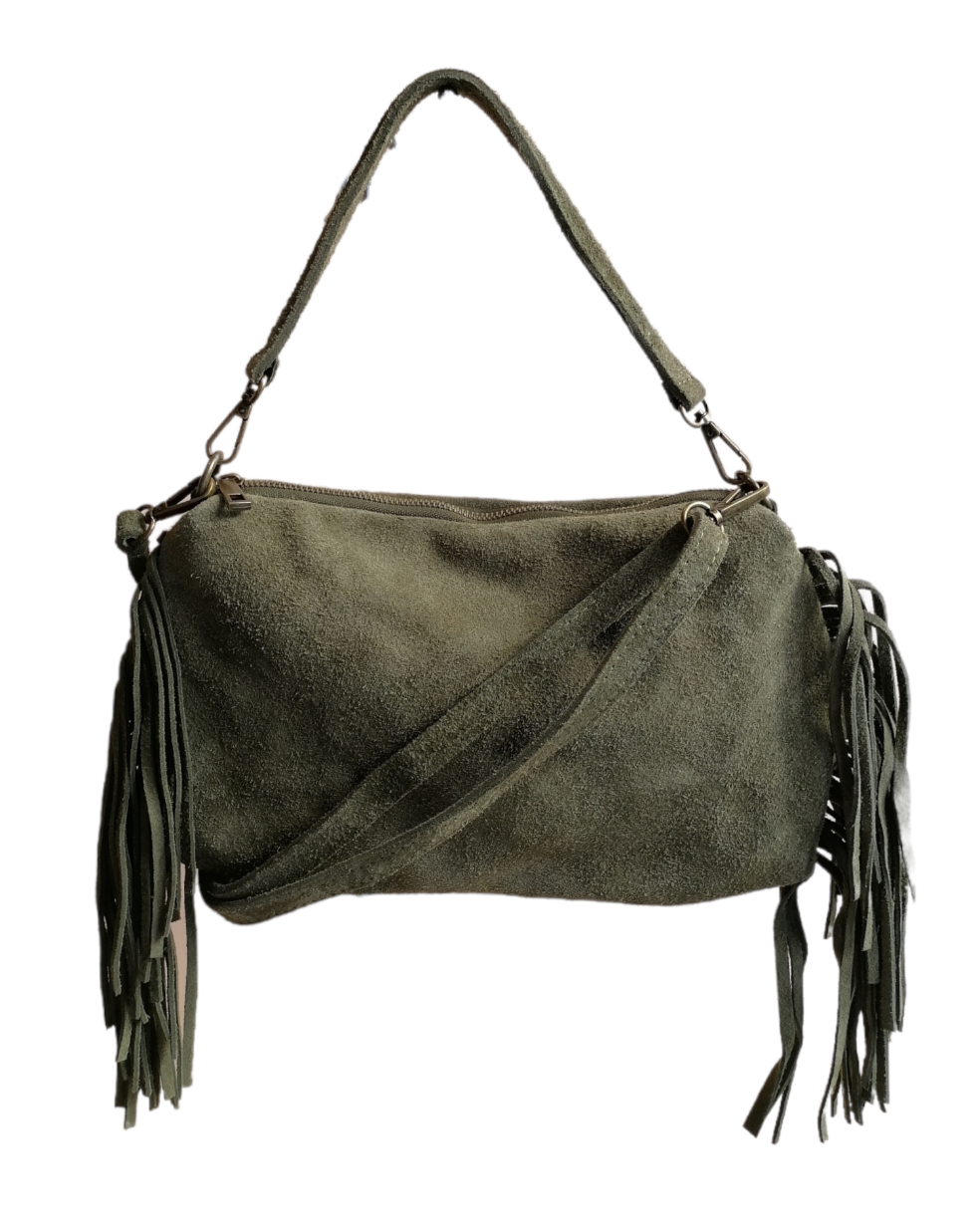 borsetta frangia scamosciata verde