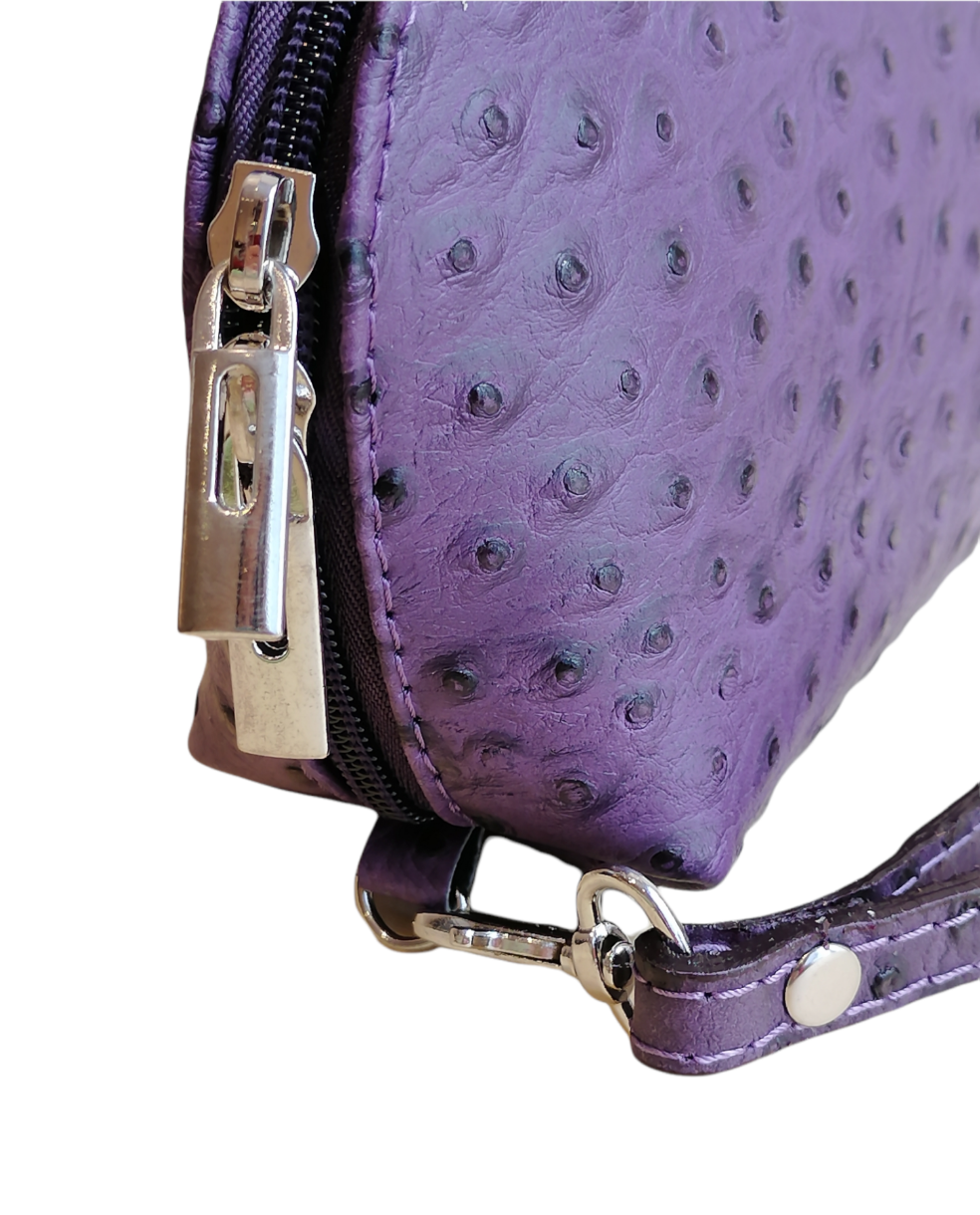 pochette struzzo viola m dettagli