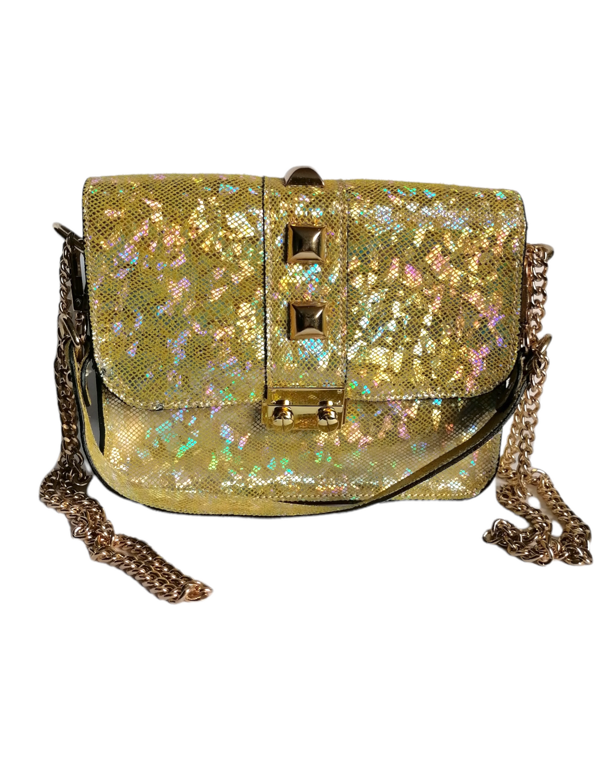 borsetta in pelle con metallo oro giallo fronte