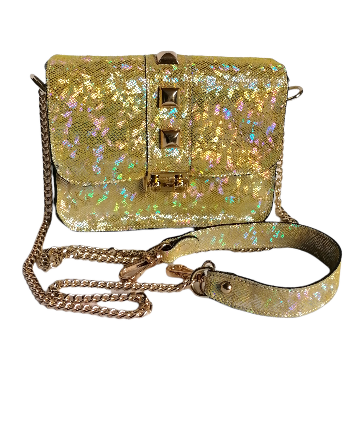 borsetta in pelle con metallo oro giallo