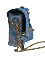 borsetta in pelle con metallo oro azzurro