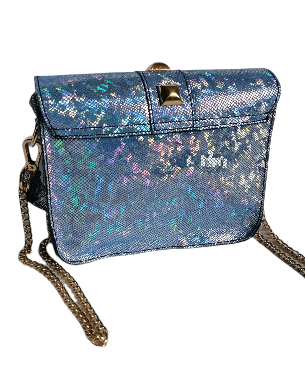 borsetta in pelle con metallo oro azzurro retro