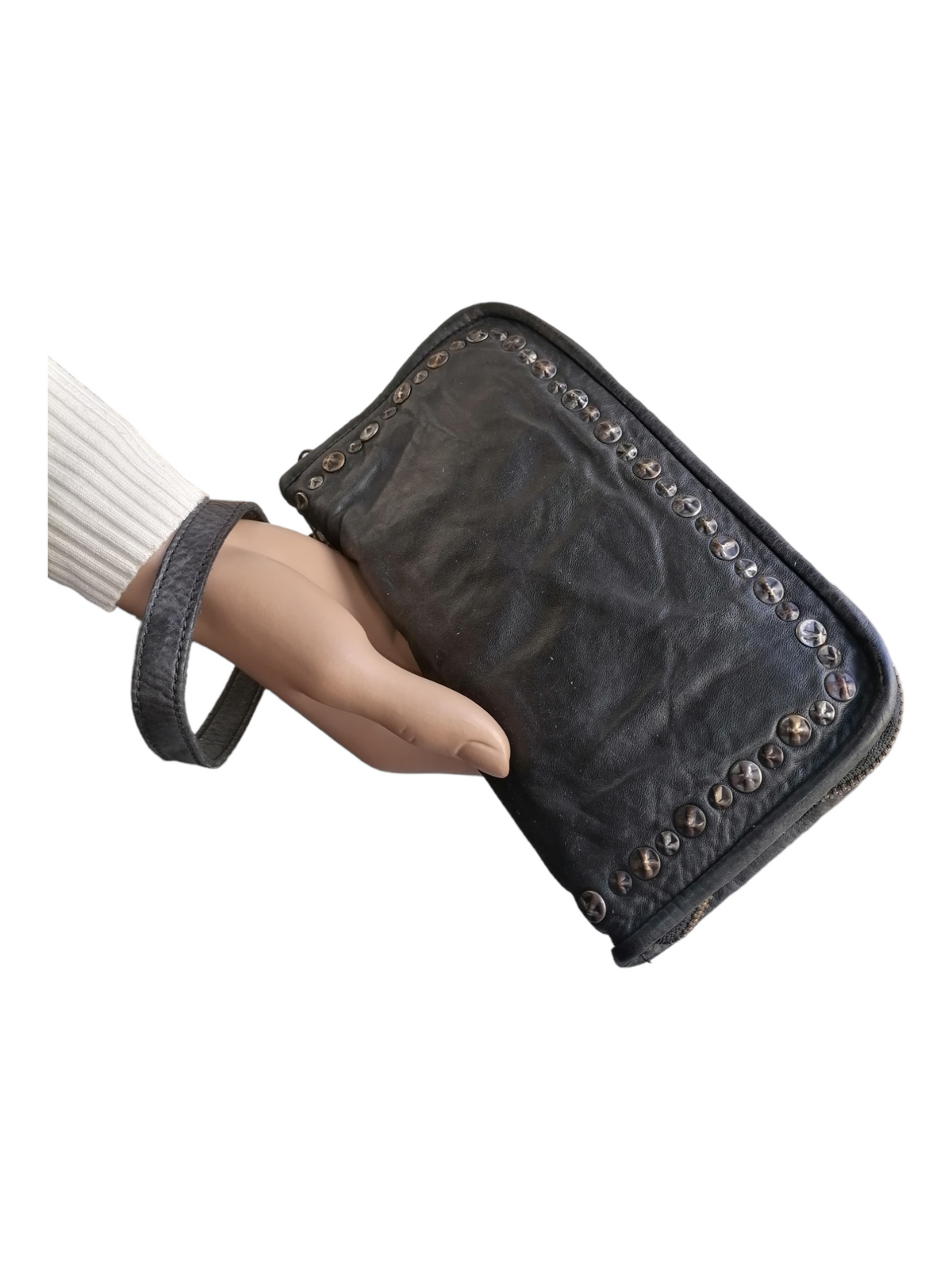 Portafoglio in Pelle Sauvage Morbida con Manico Borchie effetto Vintage