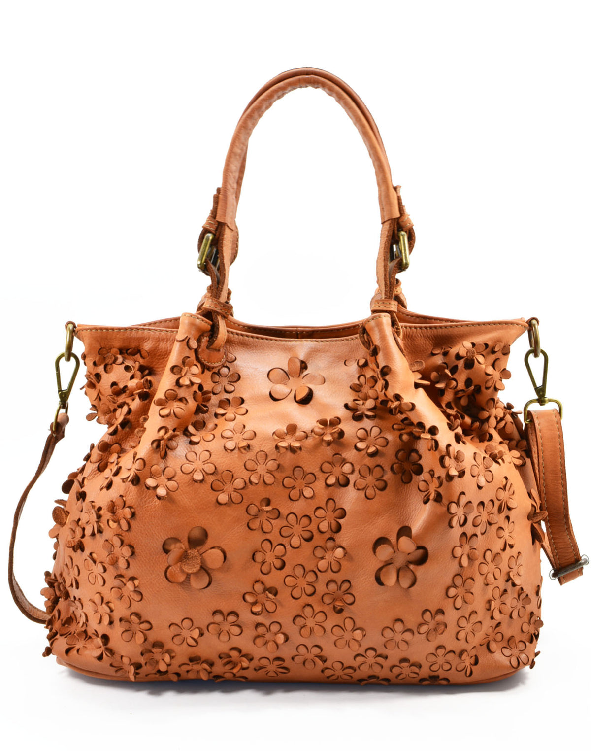 Borsa Shopper Classica con Stampa Laser Fiori in Vera Pelle Sauvage | Made In Italy