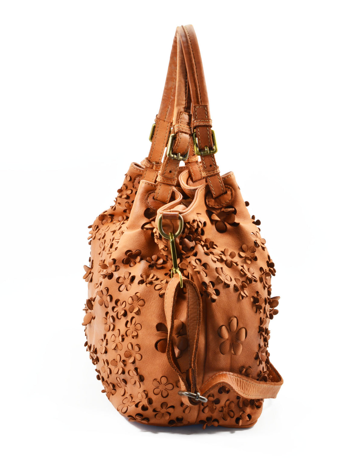 Borsa Shopper Classica con Stampa Laser Fiori in Vera Pelle Sauvage | Made In Italy