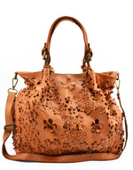 Borsa Shopper Classica con Stampa Laser Fiori in Vera Pelle Sauvage | Made In Italy