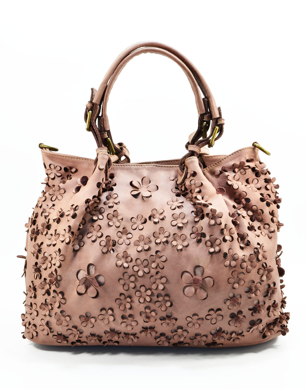 Borsa Shopper Classica con Stampa Laser Fiori in Vera Pelle Sauvage | Made In Italy