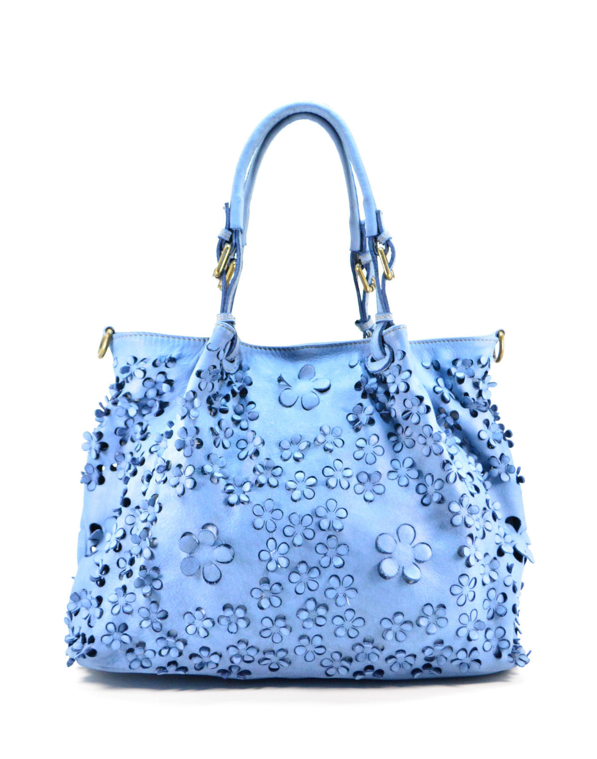 Borsa Shopper Classica con Stampa Laser Fiori in Vera Pelle Sauvage | Made In Italy