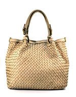 Borsa Shopper Trapezio in Vera Pelle Intrecciata Sauvage | Made in Italy