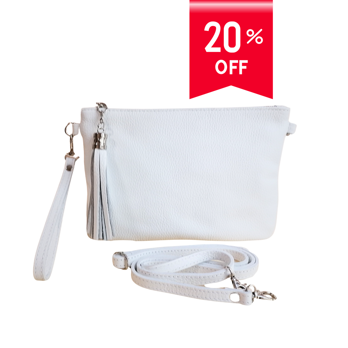 Bustina 18x25 cm Frangia con Manico in Vera Pelle Made in Italy