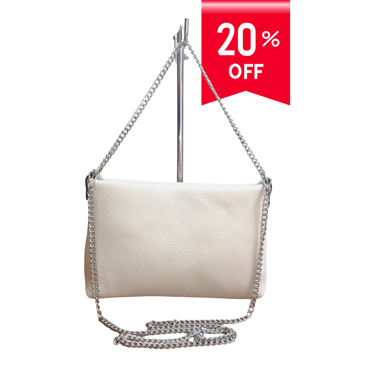 Borsetta con Catena Argento Manico / Tracolla in Vera Pelle Made in Italy