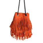 Borsa a Secchiello con Frangia in Pelle Scamosciata