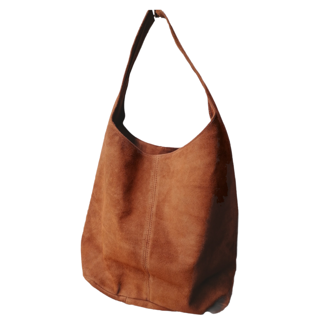 Hobo Bag Morbida in Vera Pelle Scamosciata Grande