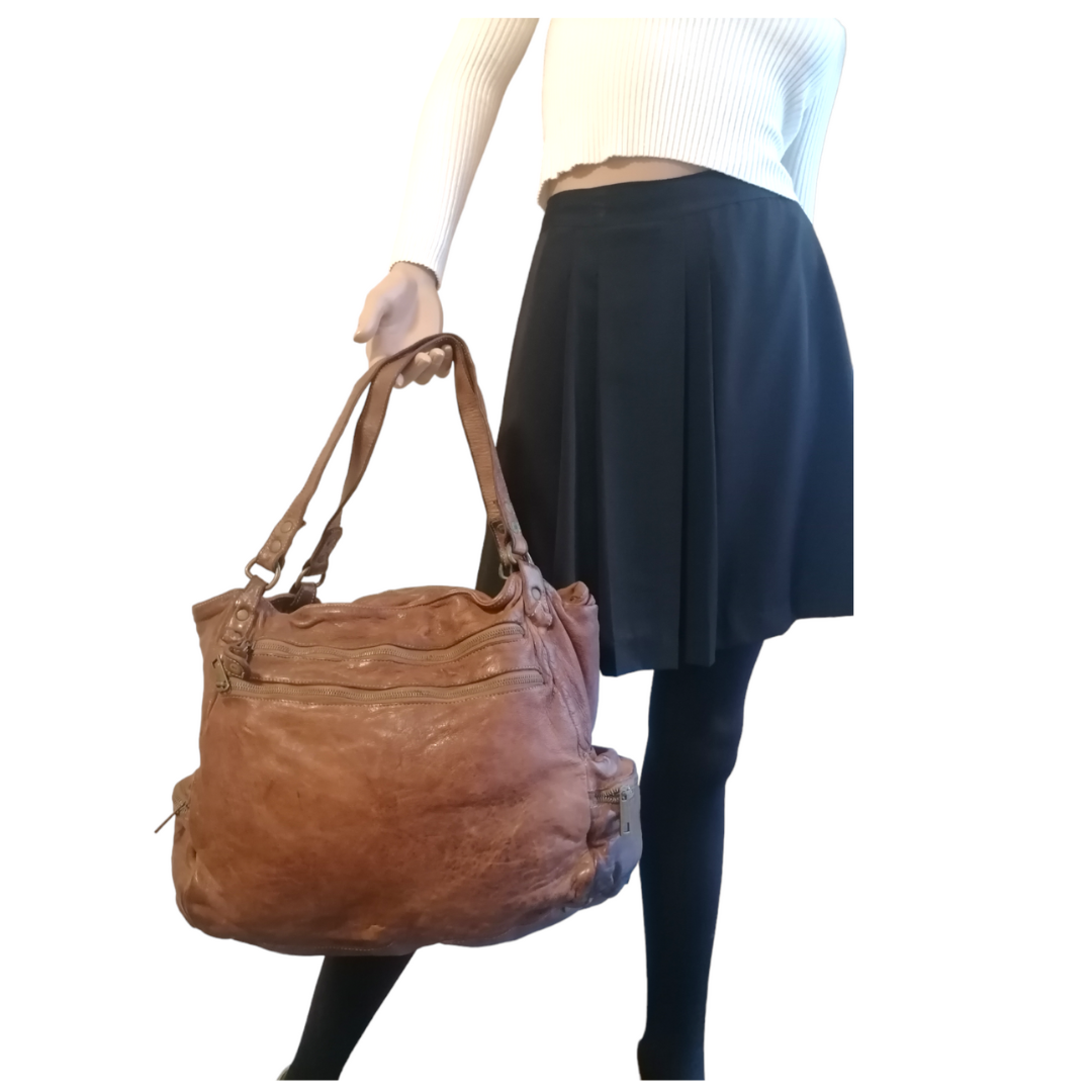 A Meta Prezzo! STOCK SS195 Borsa Shopper Noce Scuro Pelle Sauvage Stile Vintage