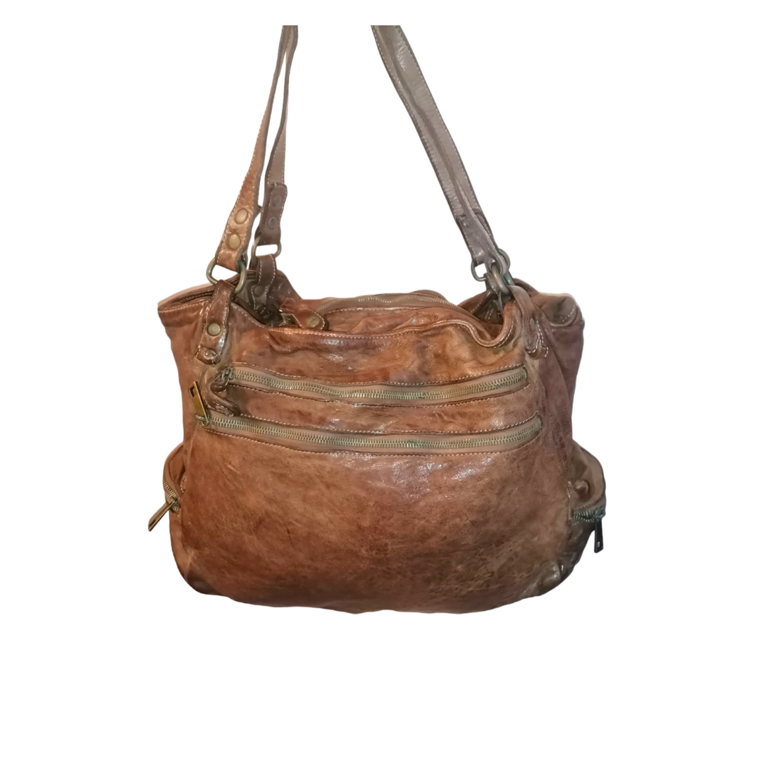 A Meta Prezzo! STOCK SS195 Borsa Shopper Noce Scuro Pelle Sauvage Stile Vintage