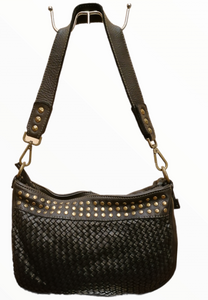 Tracolla Messenger con Borchie in Vera Pelle Intrecciata Sauvage Vintage