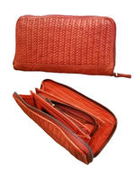 POFSS7505 Portafoglio Bifold a Cerniera in Pelle Intrecciata Effetto Vintage