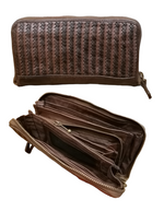 POFSS7505 Portafoglio Bifold a Cerniera in Pelle Intrecciata Effetto Vintage