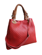 Carica l&#39;immagine nel visualizzatore di Gallery, Borsa Shopper Trapezio in Vera Pelle Intrecciata Stampata
