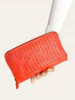 POFSS7505 Portafoglio Bifold a Cerniera in Pelle Intrecciata Effetto Vintage