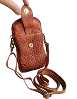 Portacellulare con Tasca in Vera Pelle Intrecciata Sauvage Stile Vintage