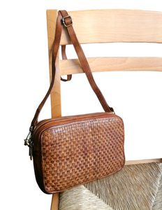 Tracolla Doppio Zip in Vera Pelle Intrecciata Sauvage