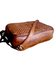 Tracolla Doppio Zip in Vera Pelle Intrecciata Sauvage