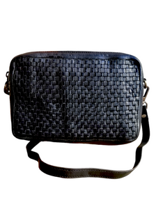 Tracolla Doppio Zip in Vera Pelle Intrecciata Sauvage