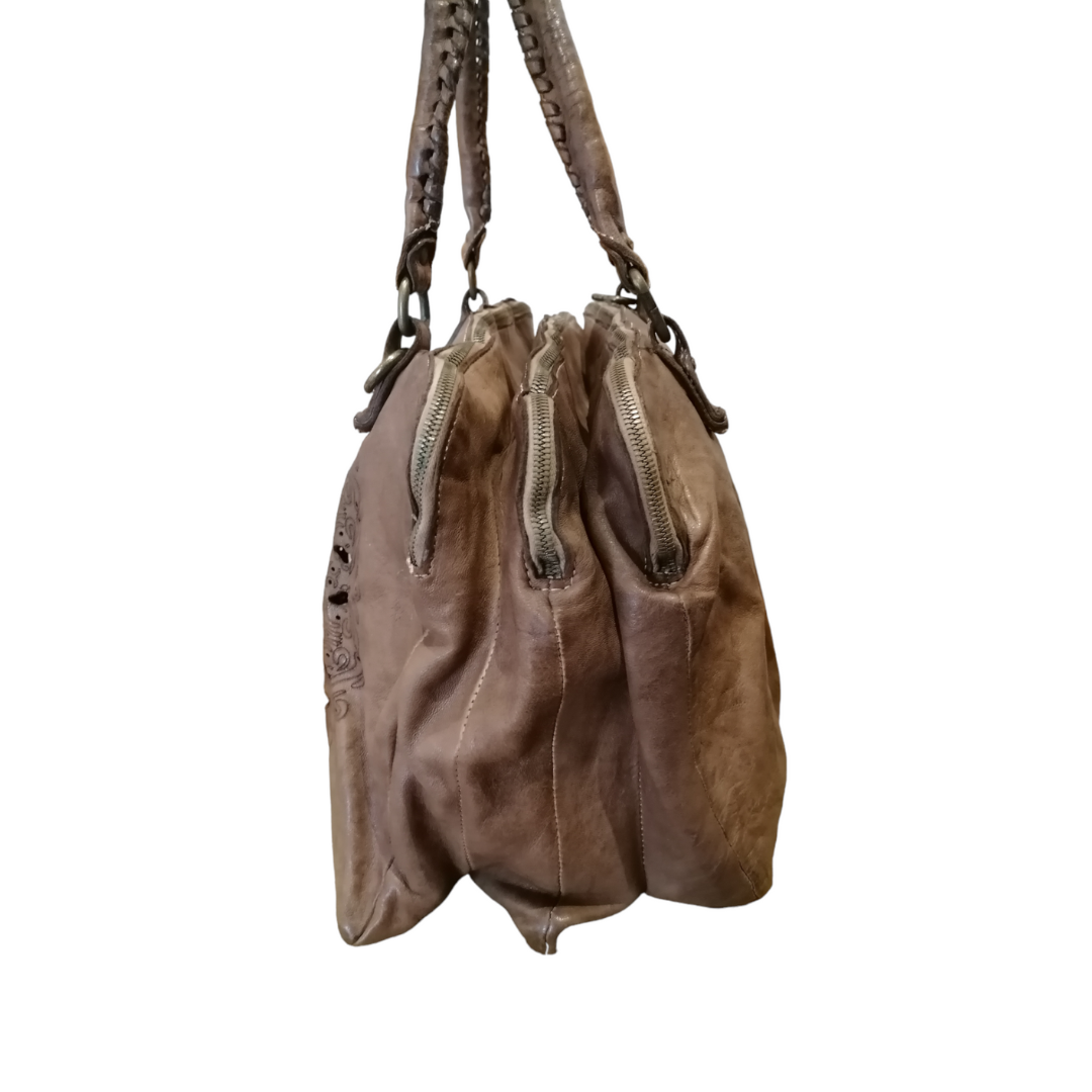 A Meta Prezzo! STOCK SS184 Shopper Tre comparti Noce Scuro Solein Pelle Sauvage