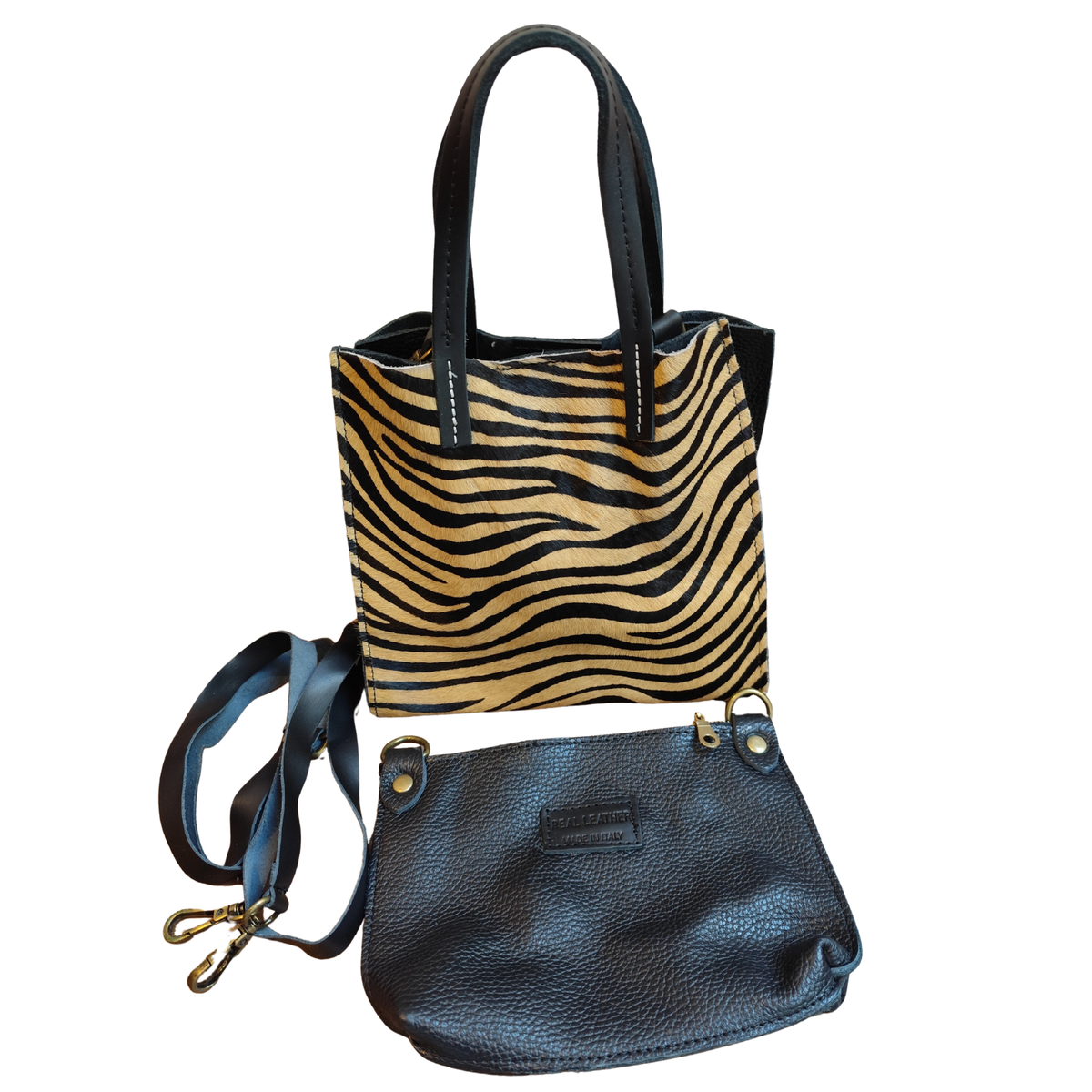 Borsa Quadrata con Bustina in Vera Pelle tipo Cavallino | Artigianale | Made In Italy