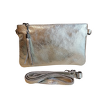 Bustina Tracolla con Frangia in Vera Pelle Metalizzata Made In Italy A222