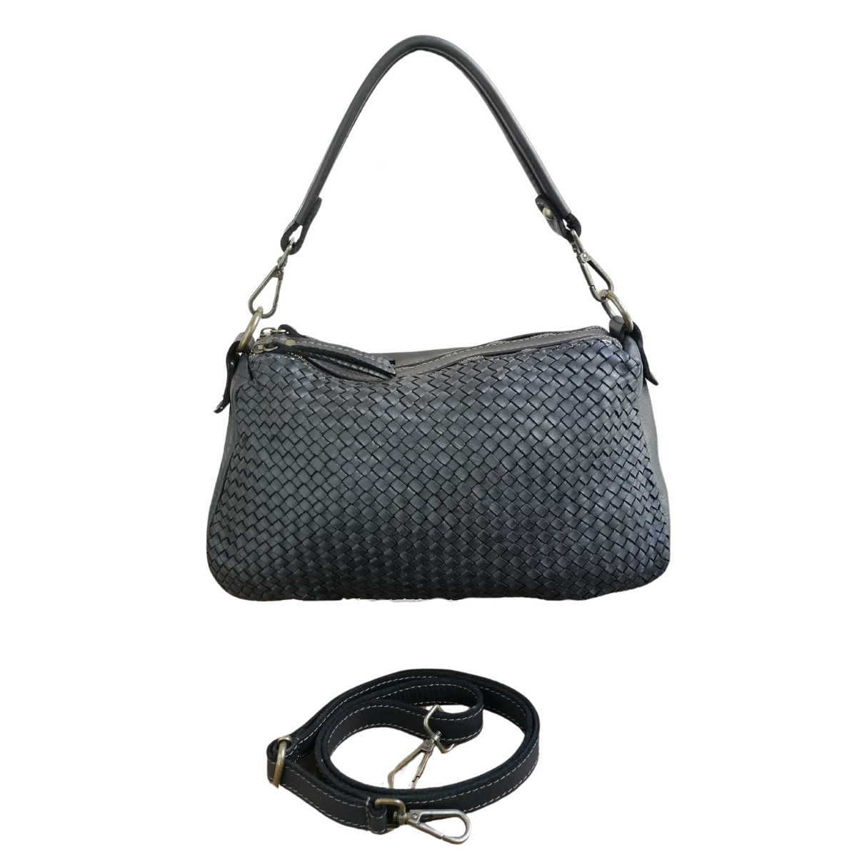 Tracolla 2 Zip in Vera Pelle Sauvage Inteecciata ss247 Made In Italy