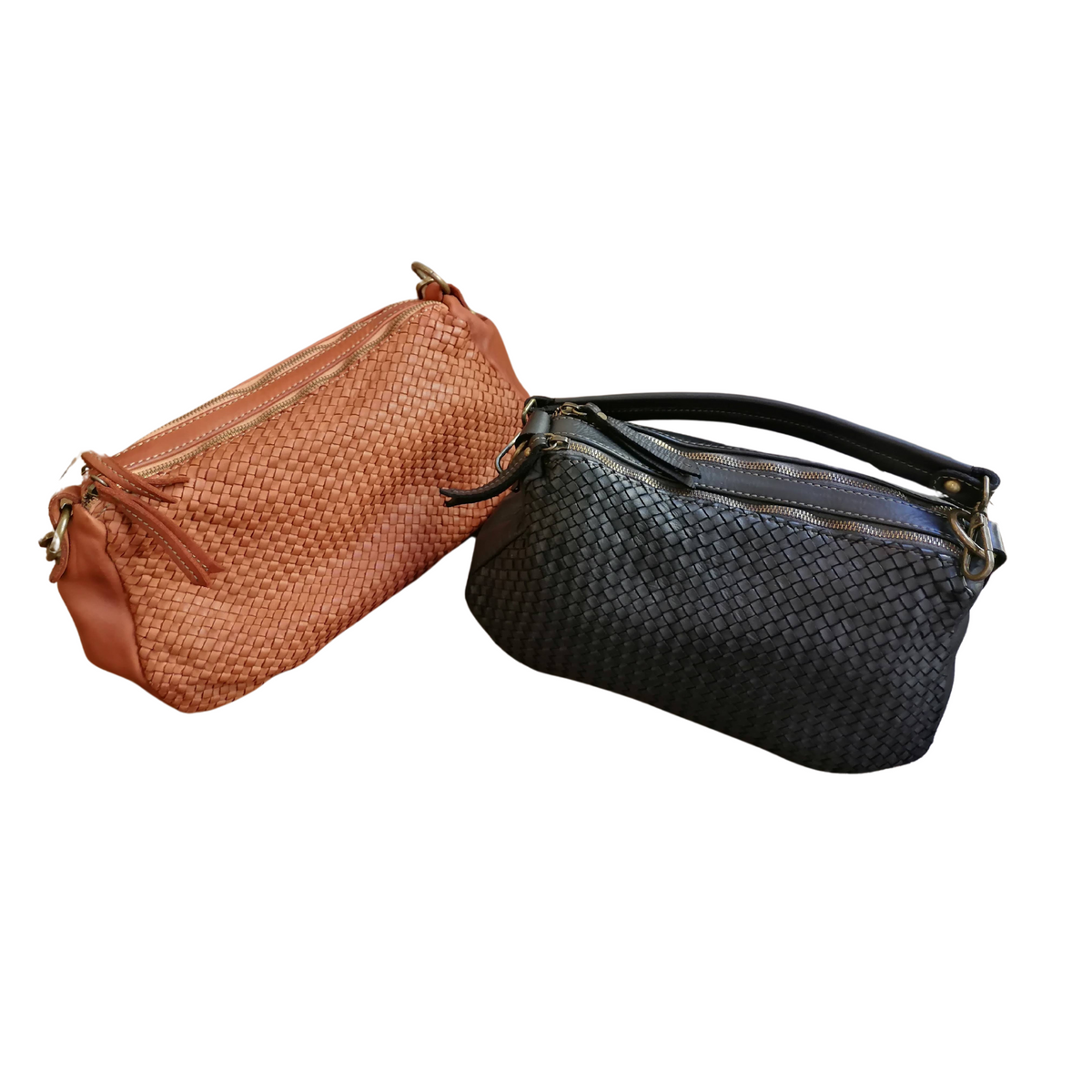 Tracolla 2 Zip in Vera Pelle Sauvage Inteecciata ss247 Made In Italy