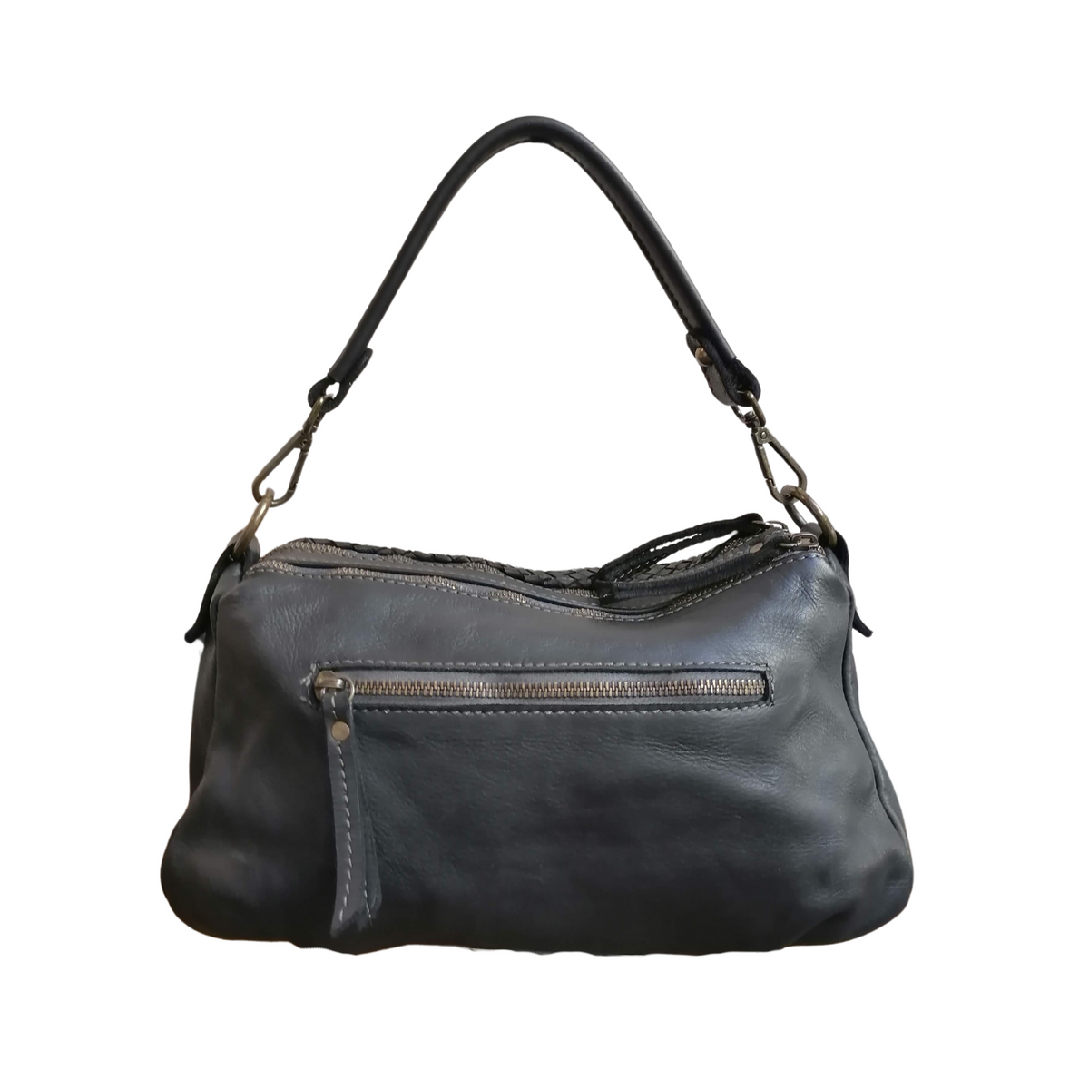 Tracolla 2 Zip in Vera Pelle Sauvage Inteecciata ss247 Made In Italy
