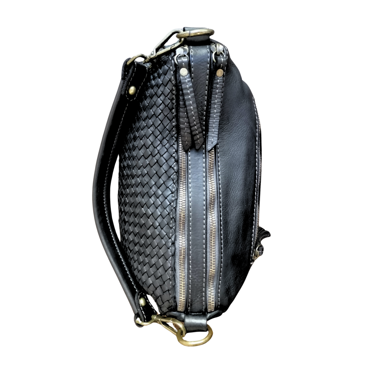 Tracolla 2 Zip in Vera Pelle Sauvage Inteecciata ss247 Made In Italy