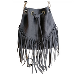 borsa a secchiello frangia grigio