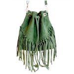 borsa a secchiello frangia verde pastello