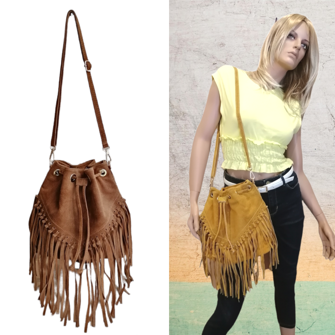 Borsa secchiello con frange discount