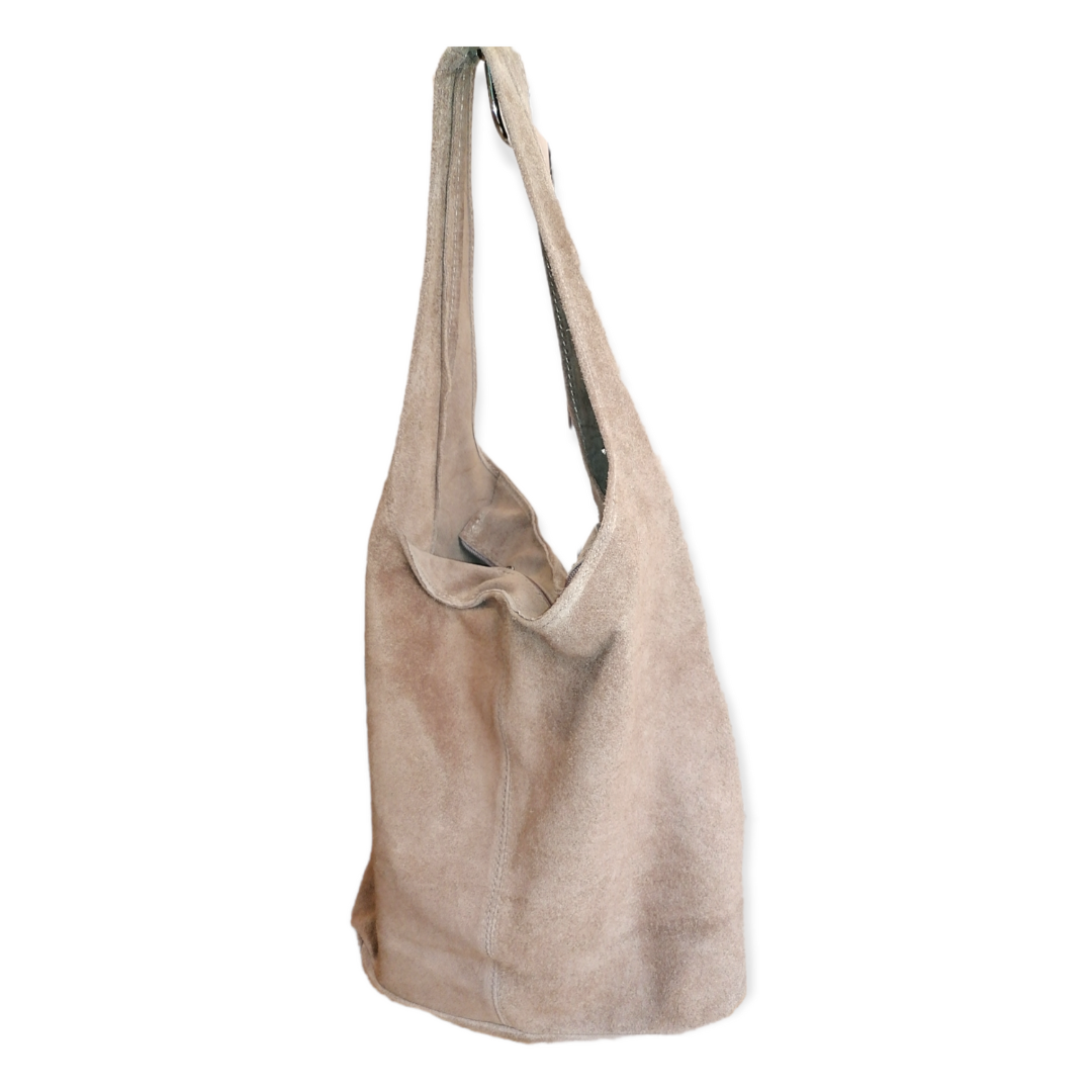 Hobo Bag Morbida in Vera Pelle Scamosciata Grande