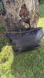 A metà prezzo! Borsa grande con Borchie in Vera Pelle Sauvage